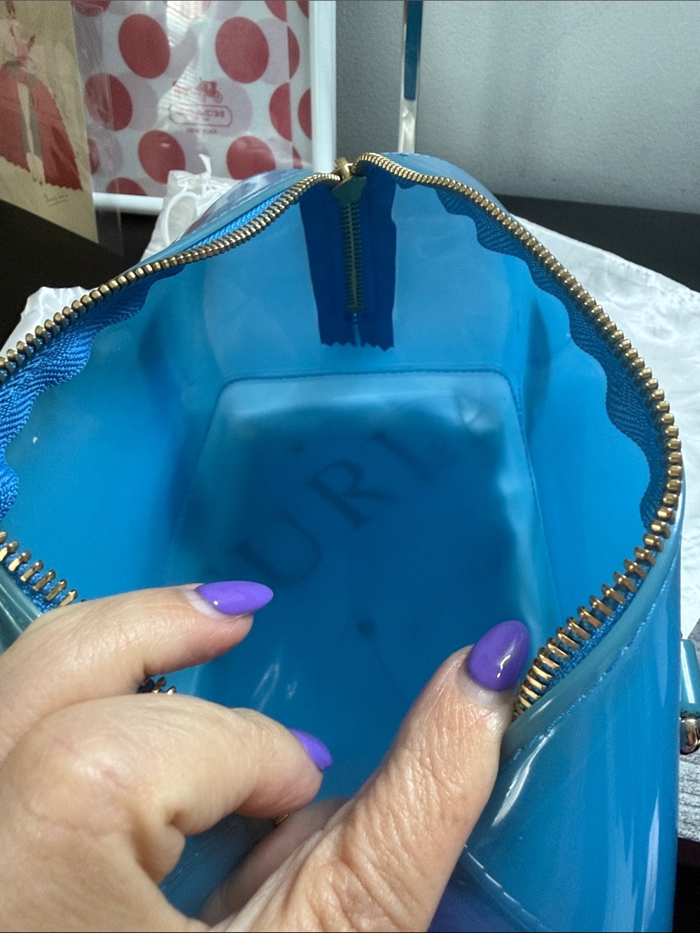 Furla Candy Blue Jelly Mini Handbag Boston Bag Made in Italy - Picture 13 of 13